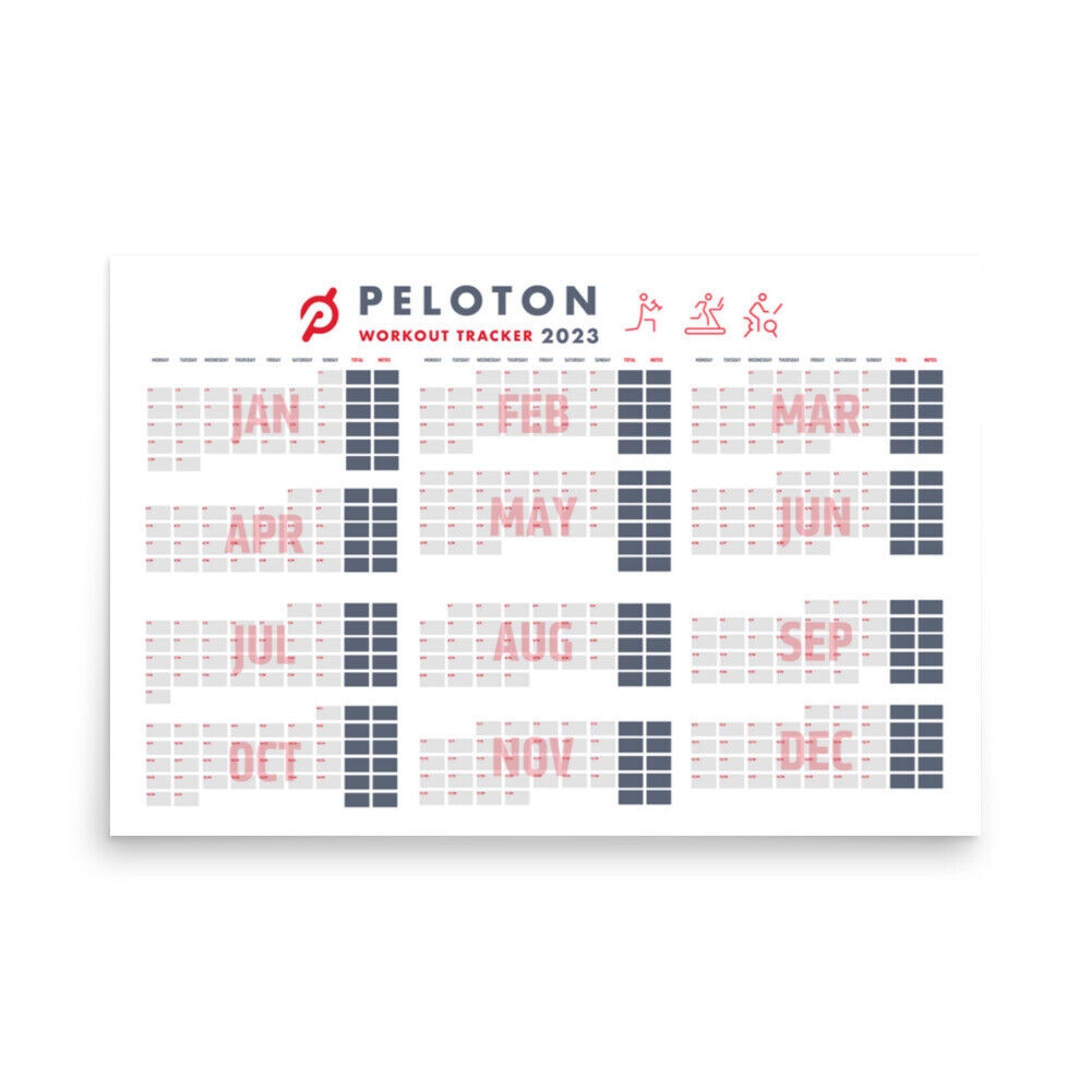 2023 Peloton Workout Tracker Calendar Poster Red Grey Colors Size 24 x36 EBay