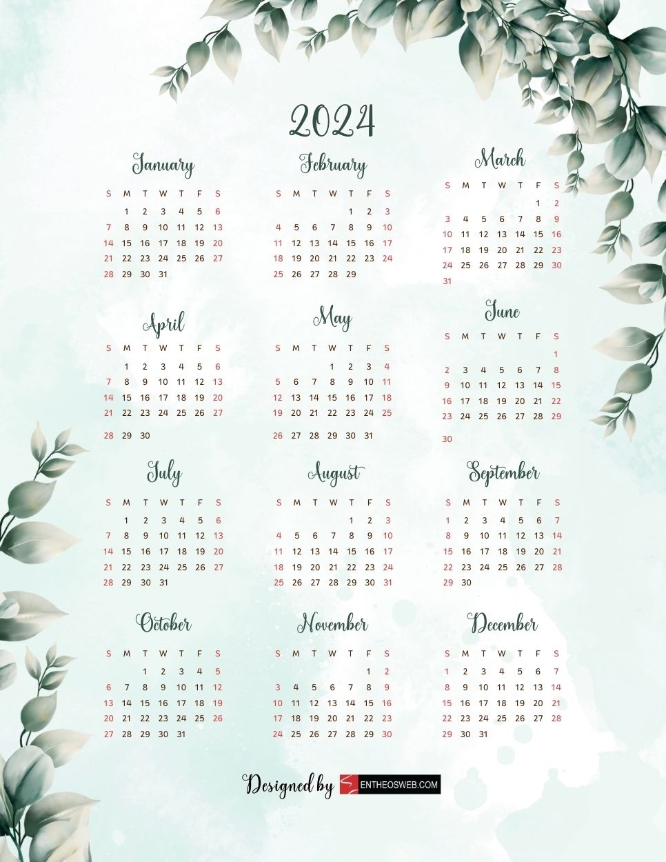 2024 PDF Calendars Free Printable PDF Downloads EntheosWeb