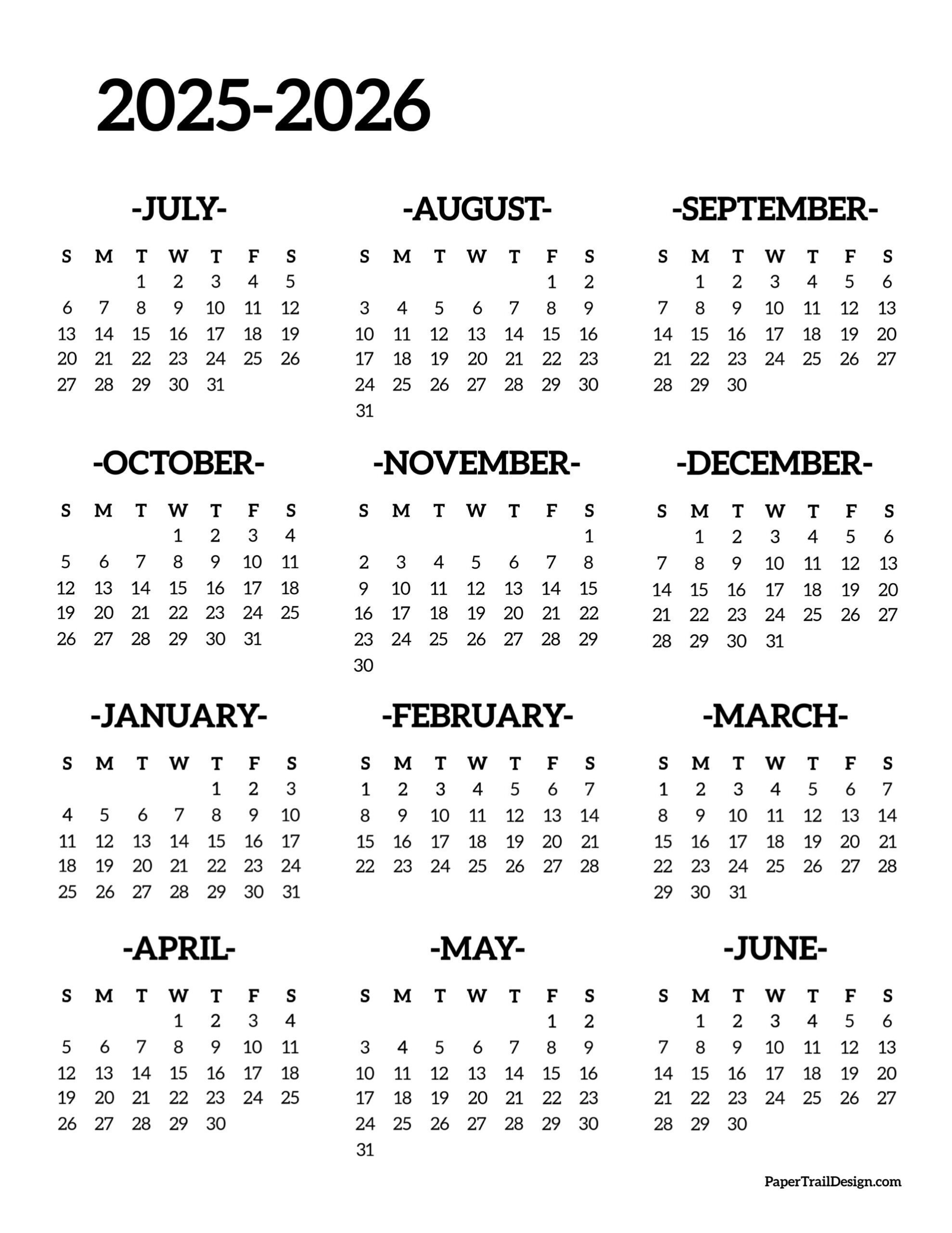 25 26 Printable Calendar