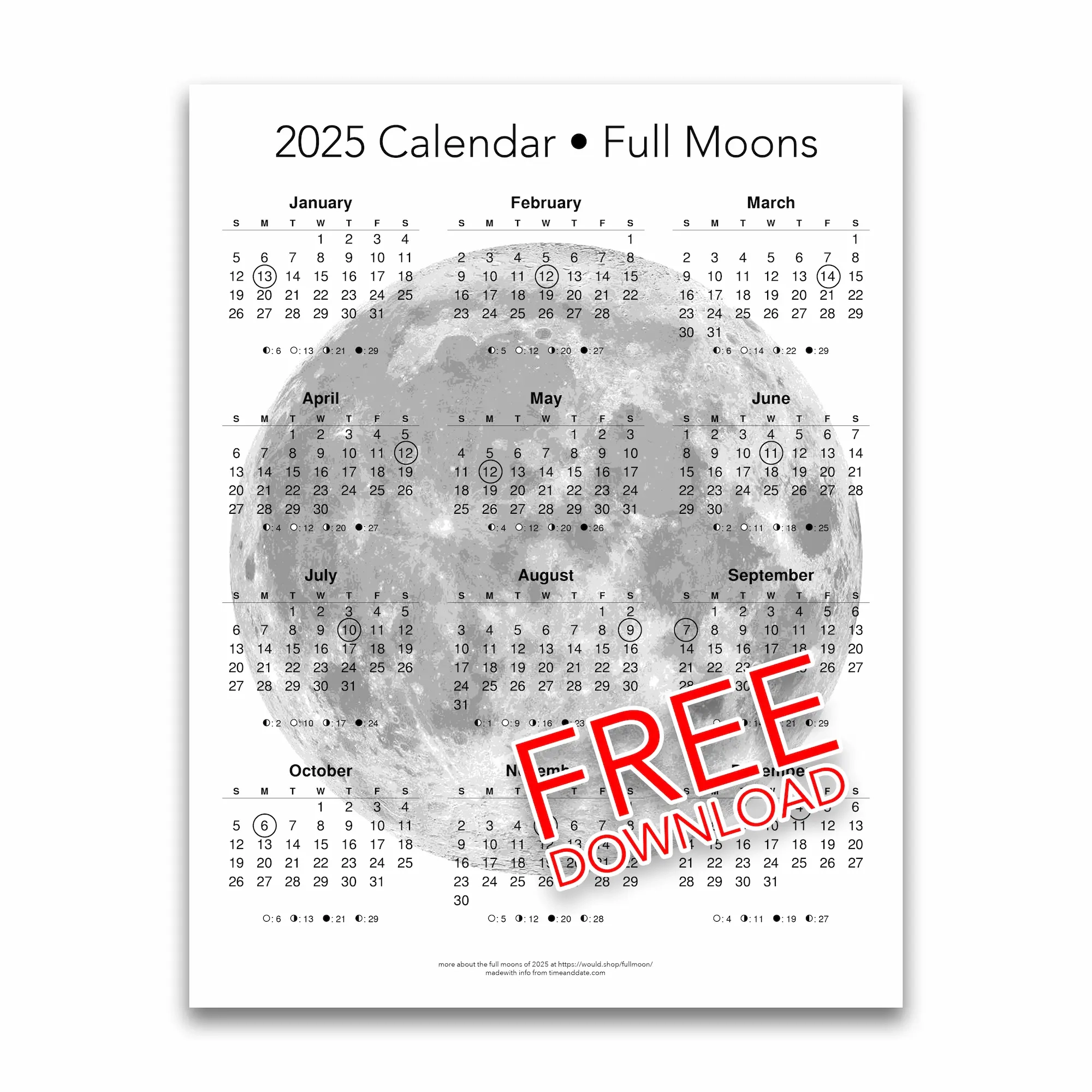 2025 Printable Moon Calendar With Full Moons Circled FREE Download The Would Shop 2025 Printable Moon Calendar With Full Moons Circled FREE Download The Would Shop