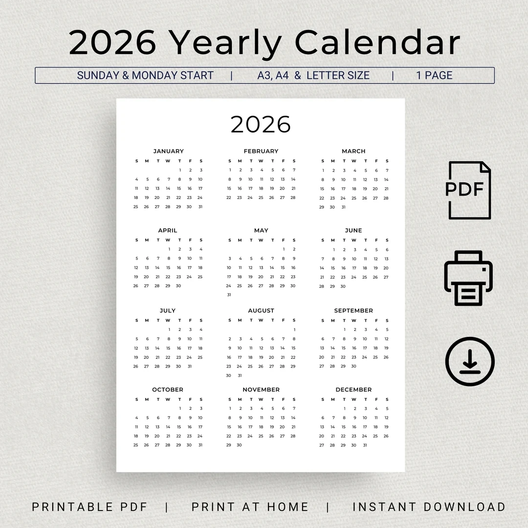 A6 Calendar 2026 Printable