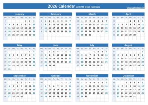 Printable 2026 Year Calendar - Free Printable Template