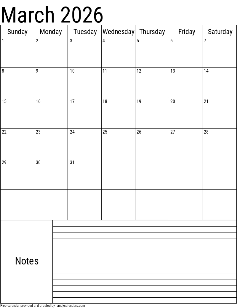 2026 March Calendars Handy Calendars