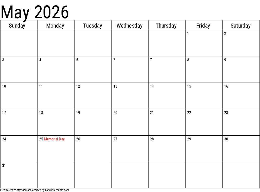 2026 May Calendars Handy Calendars