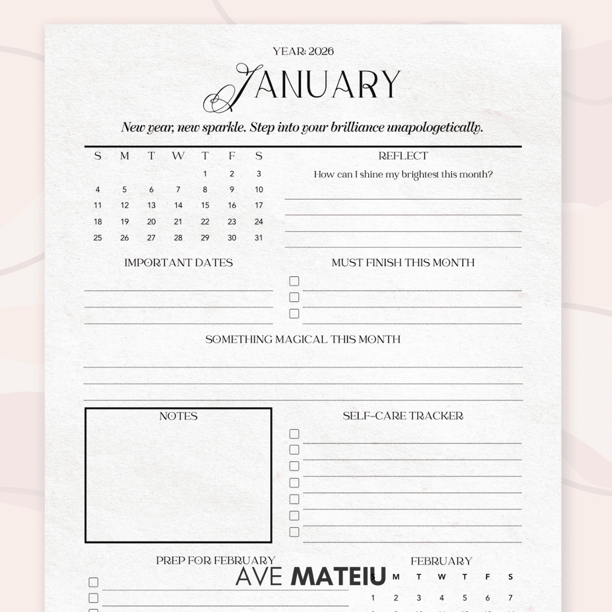 2026 Monthly Calendar With Motivational Quotes Printable Ave Mateiu