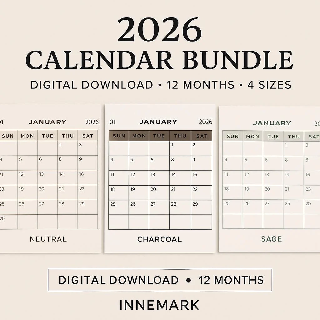 2026 Printable Calendar PDF Minimalist Wall Calendar Neutral Sage INNERMARK