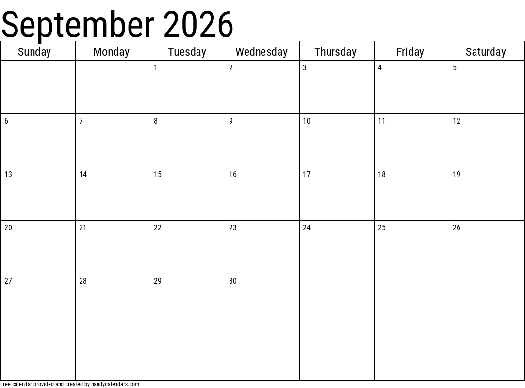 September Calendar Printable 2026 Free