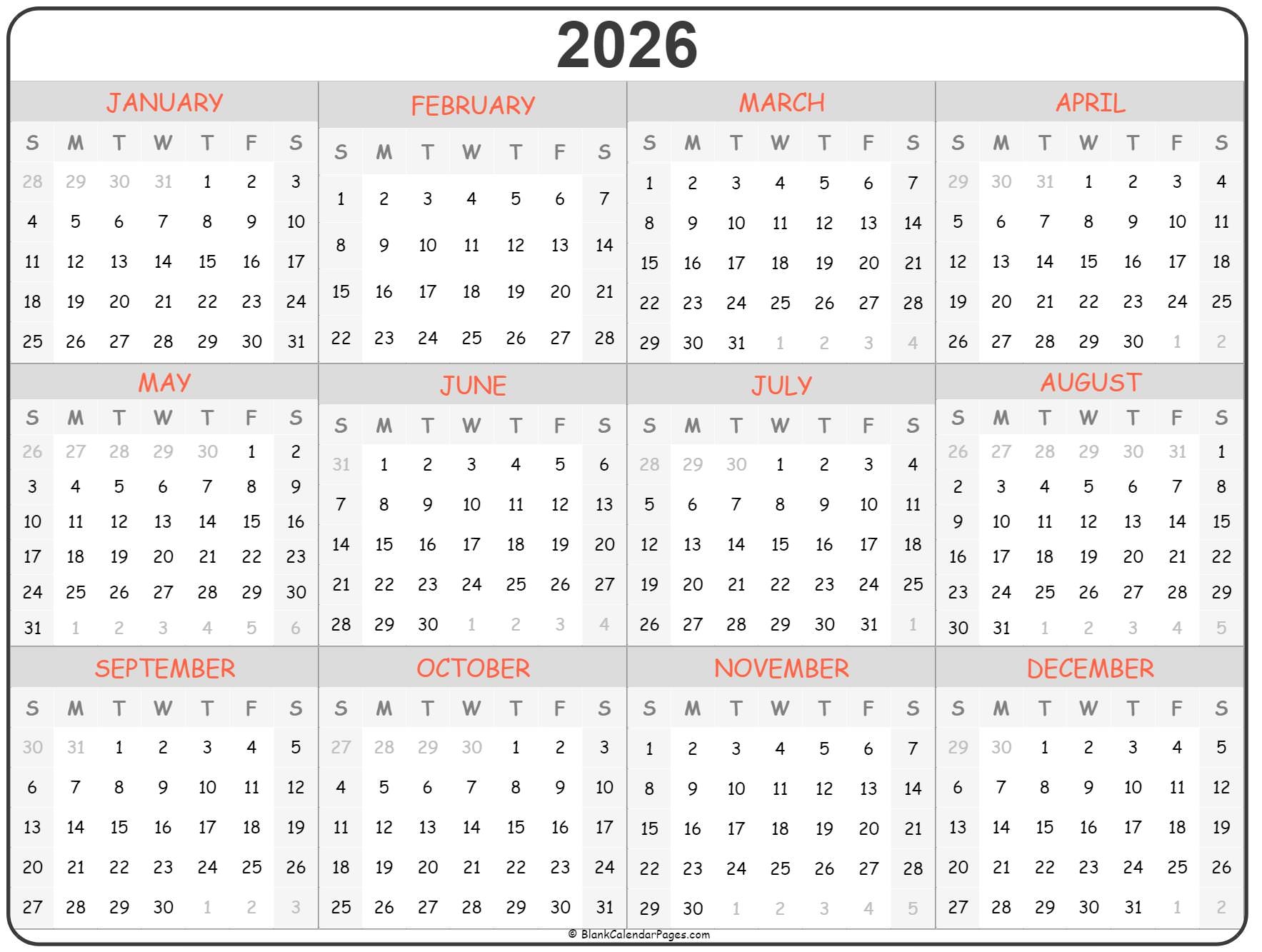 Calendar 2026 Free Printable Calendar 2026 Free Printable