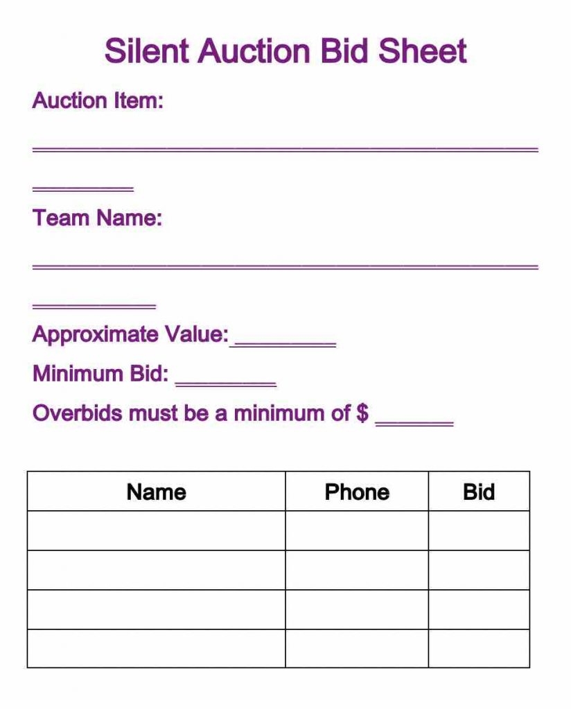 Blank Free Printable Bid Sheets