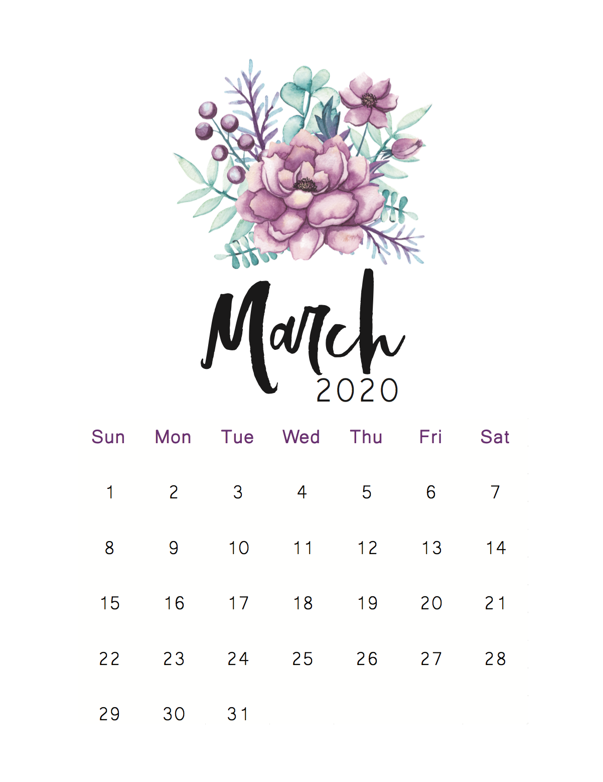 27 Free Printable March Calendars 2025 Cute Basic