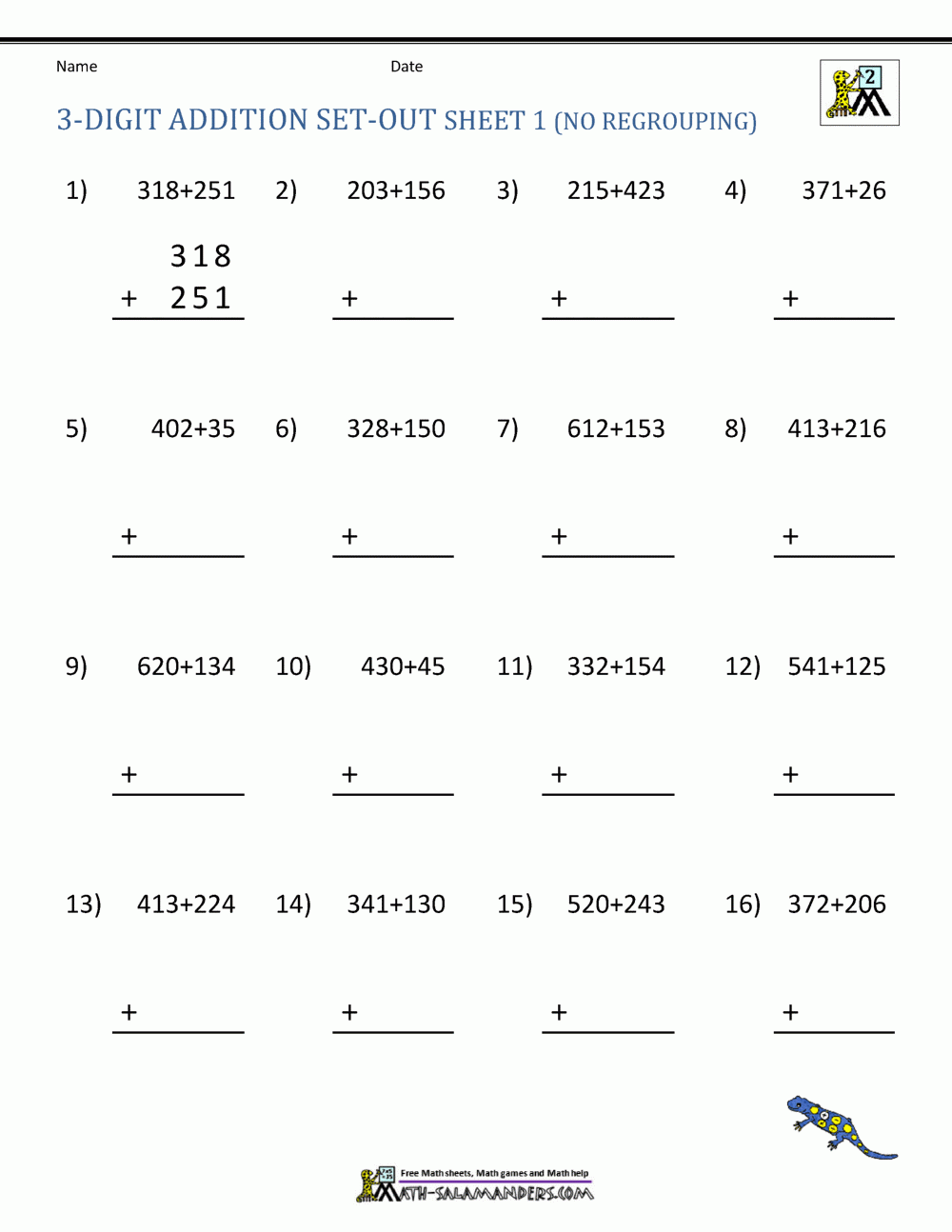 3 Digit Addition Worksheets