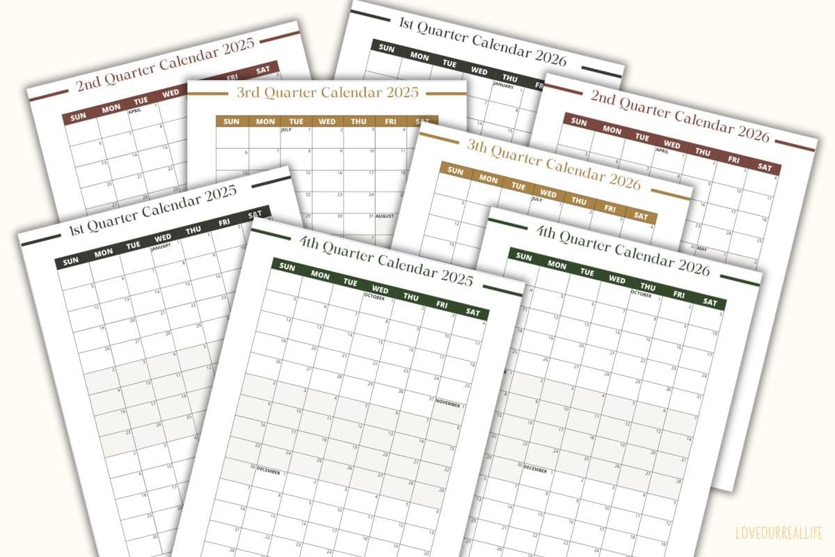 Quarterly Printable Calendar 2026