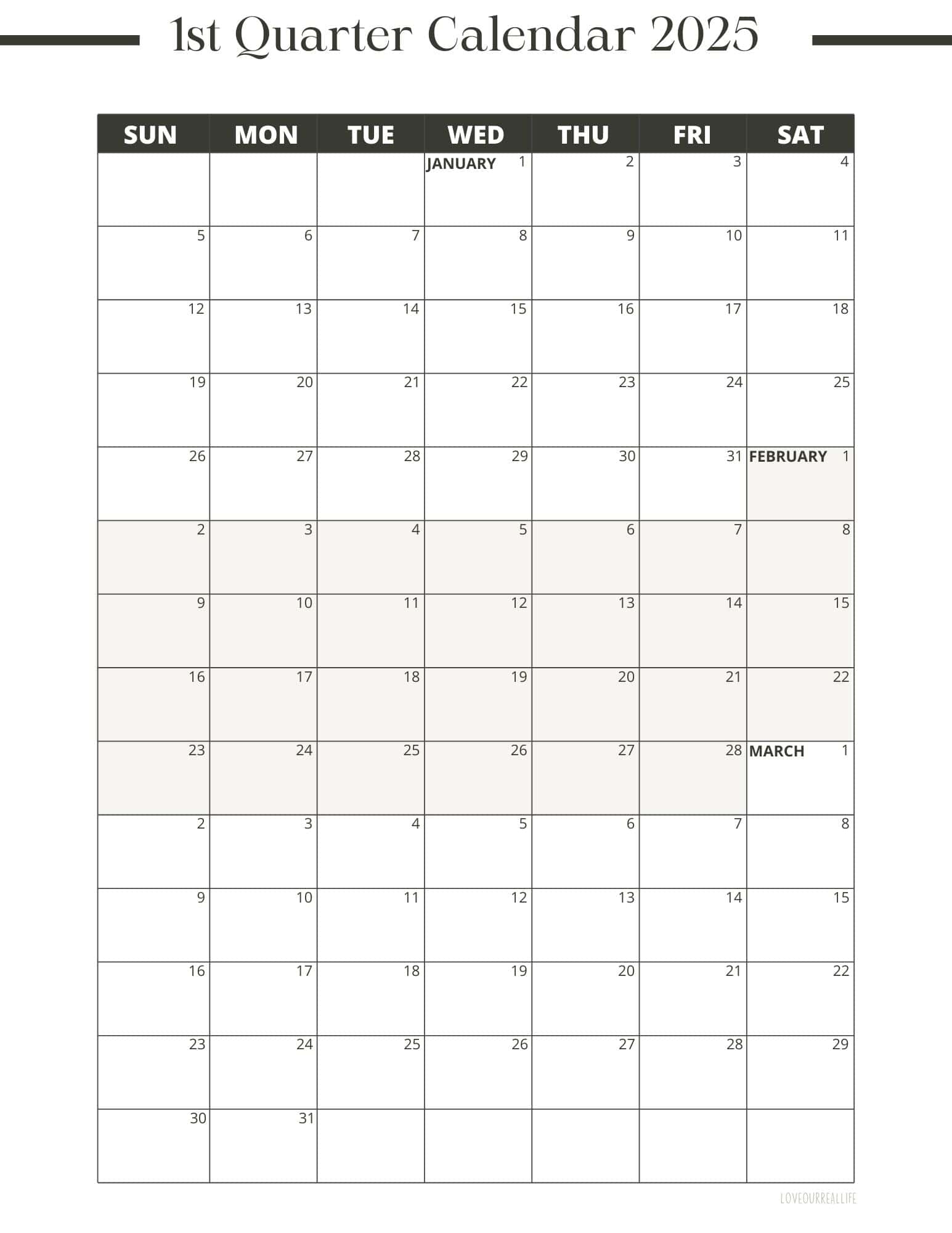 Printable 3 Month Calendar 2026