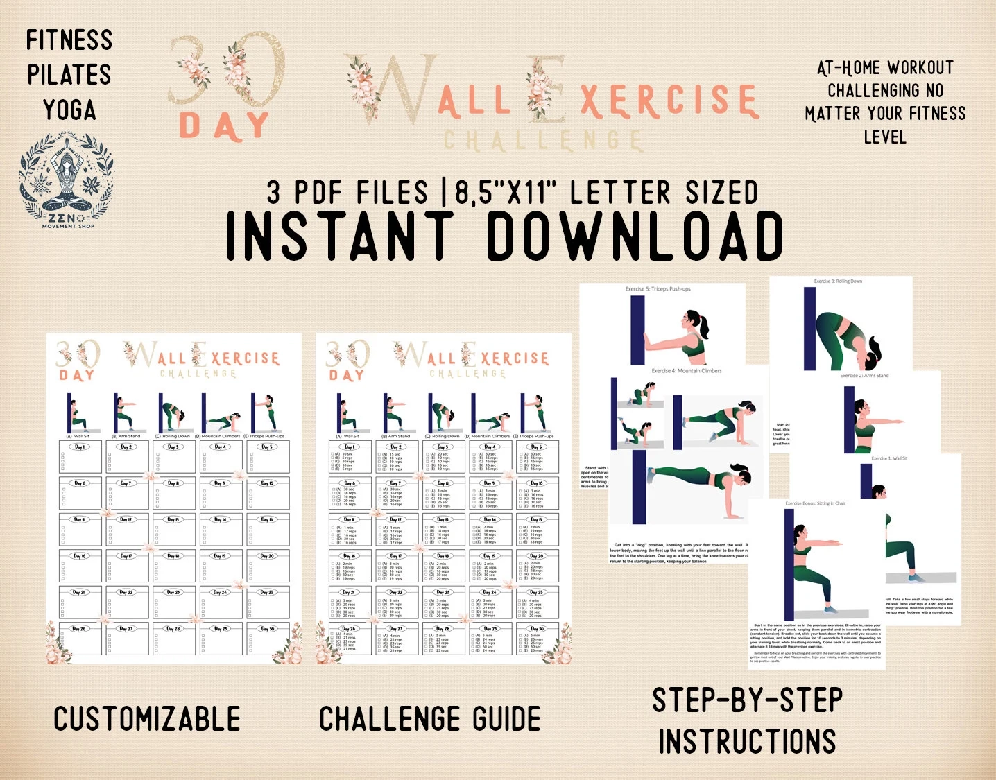 Printable Pilates Wall Workout Chart Printable Pilates Wall Workout Chart