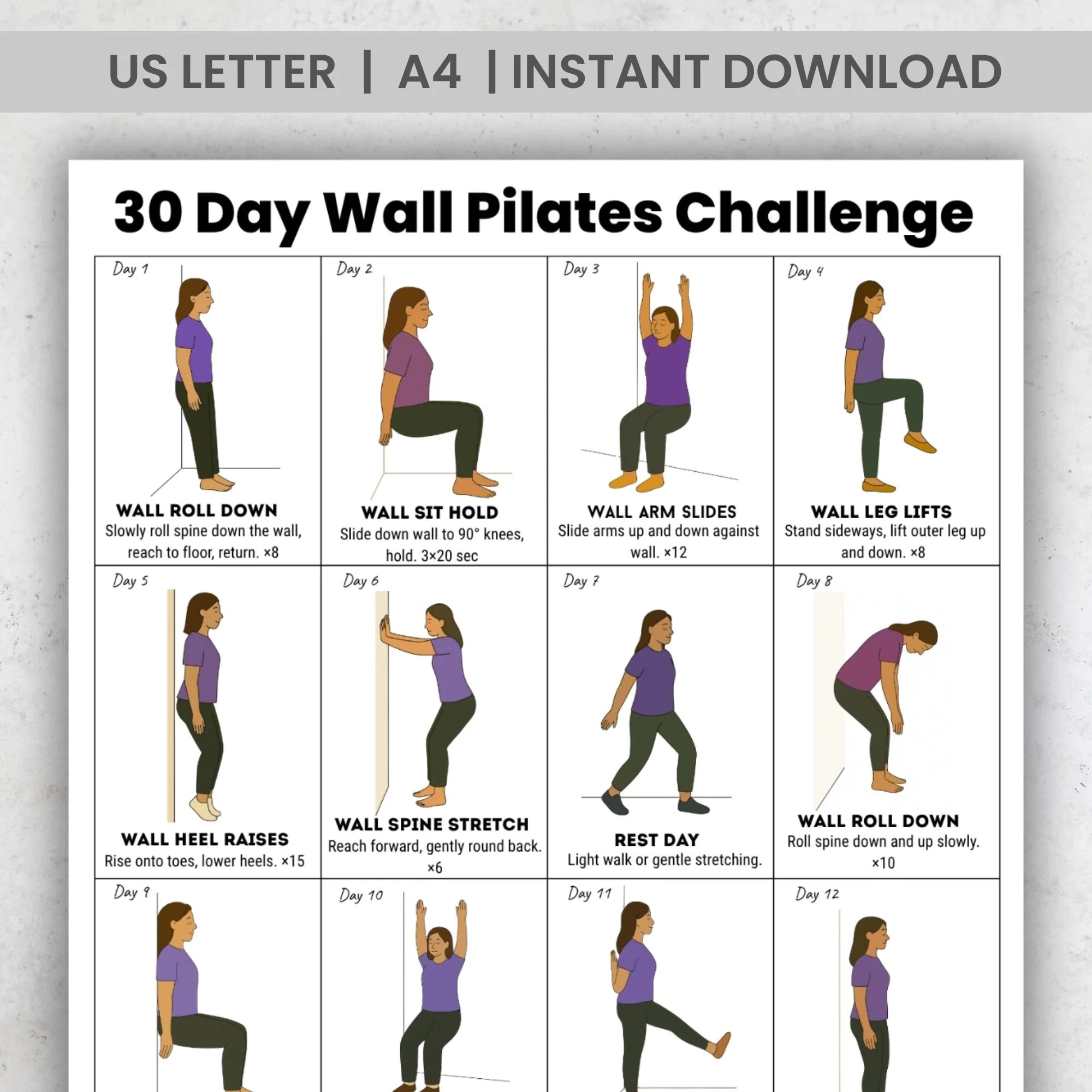 Printable Pilates Wall Workout Chart