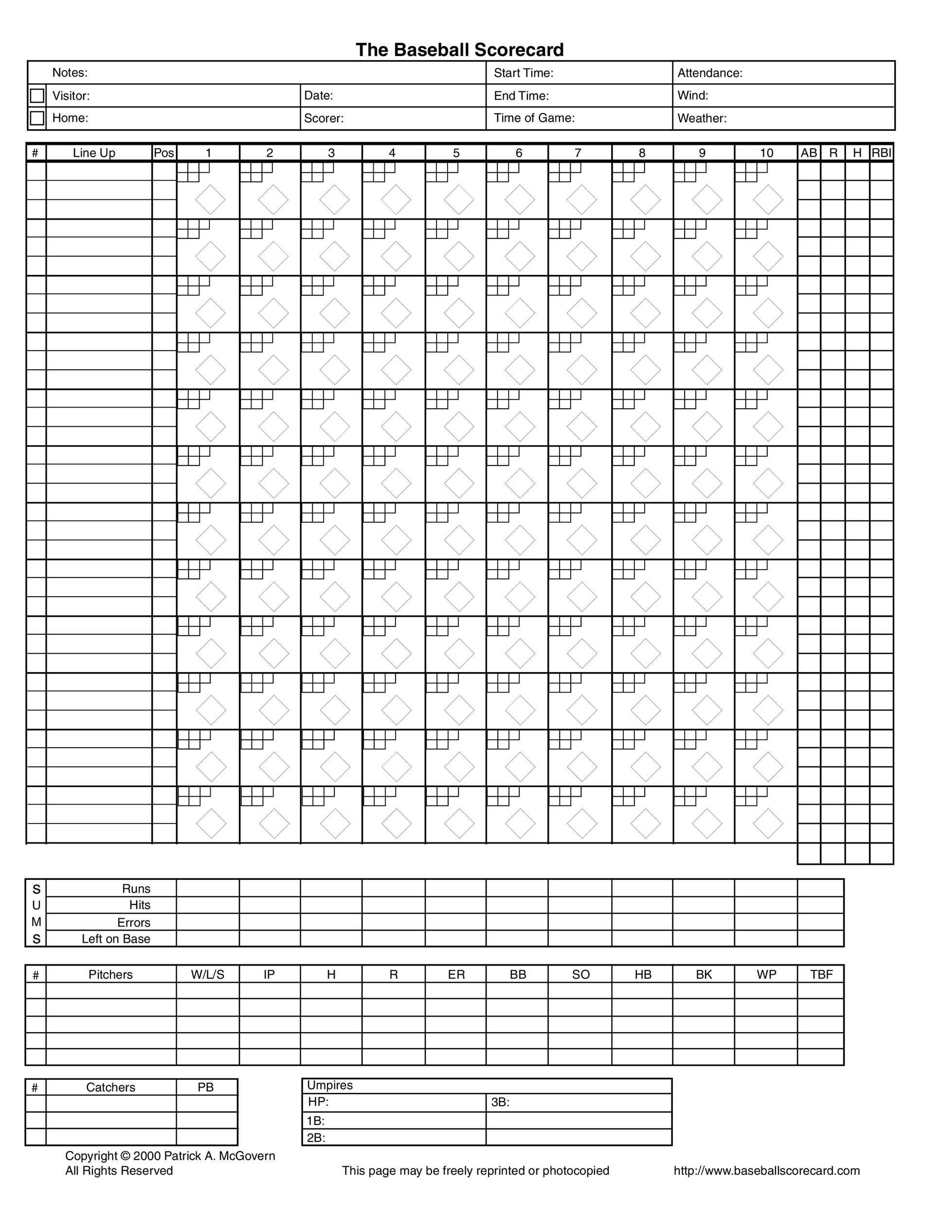 Printable Mlb Score Sheet