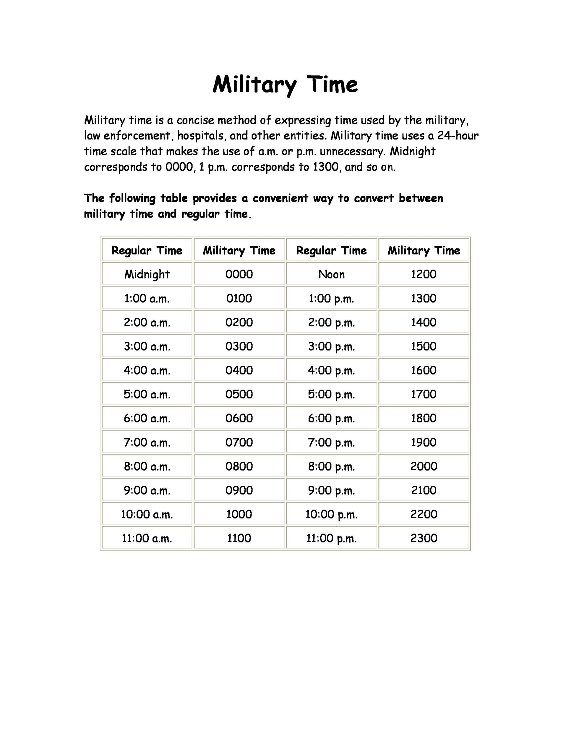 Printable Time Chart