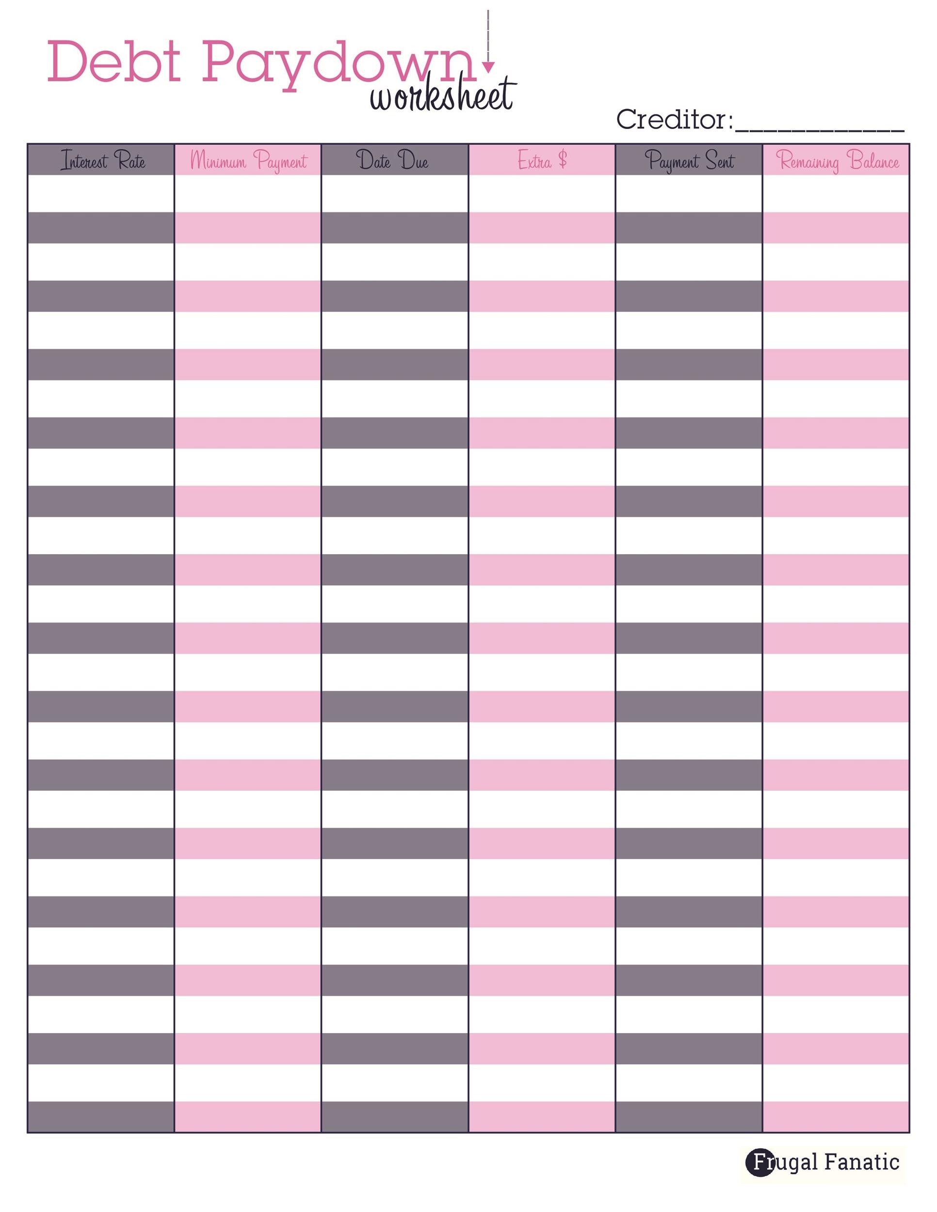 Printable Debt Payoff Sheet