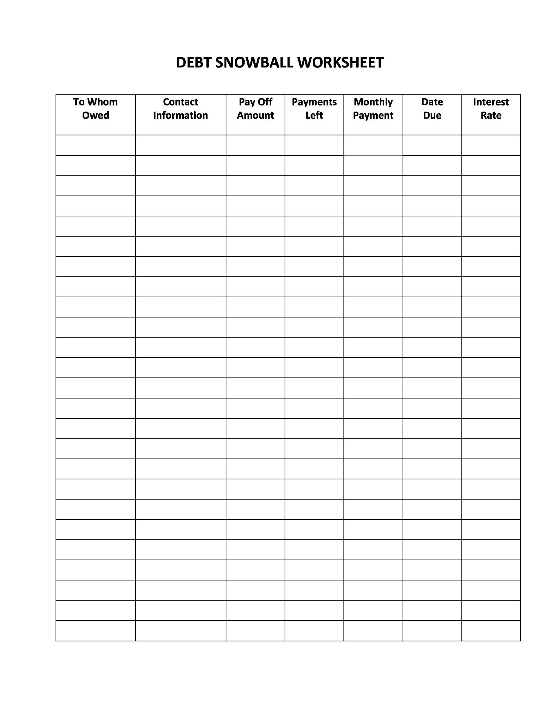 Free Printable Debt Payoff Worksheet Pdf