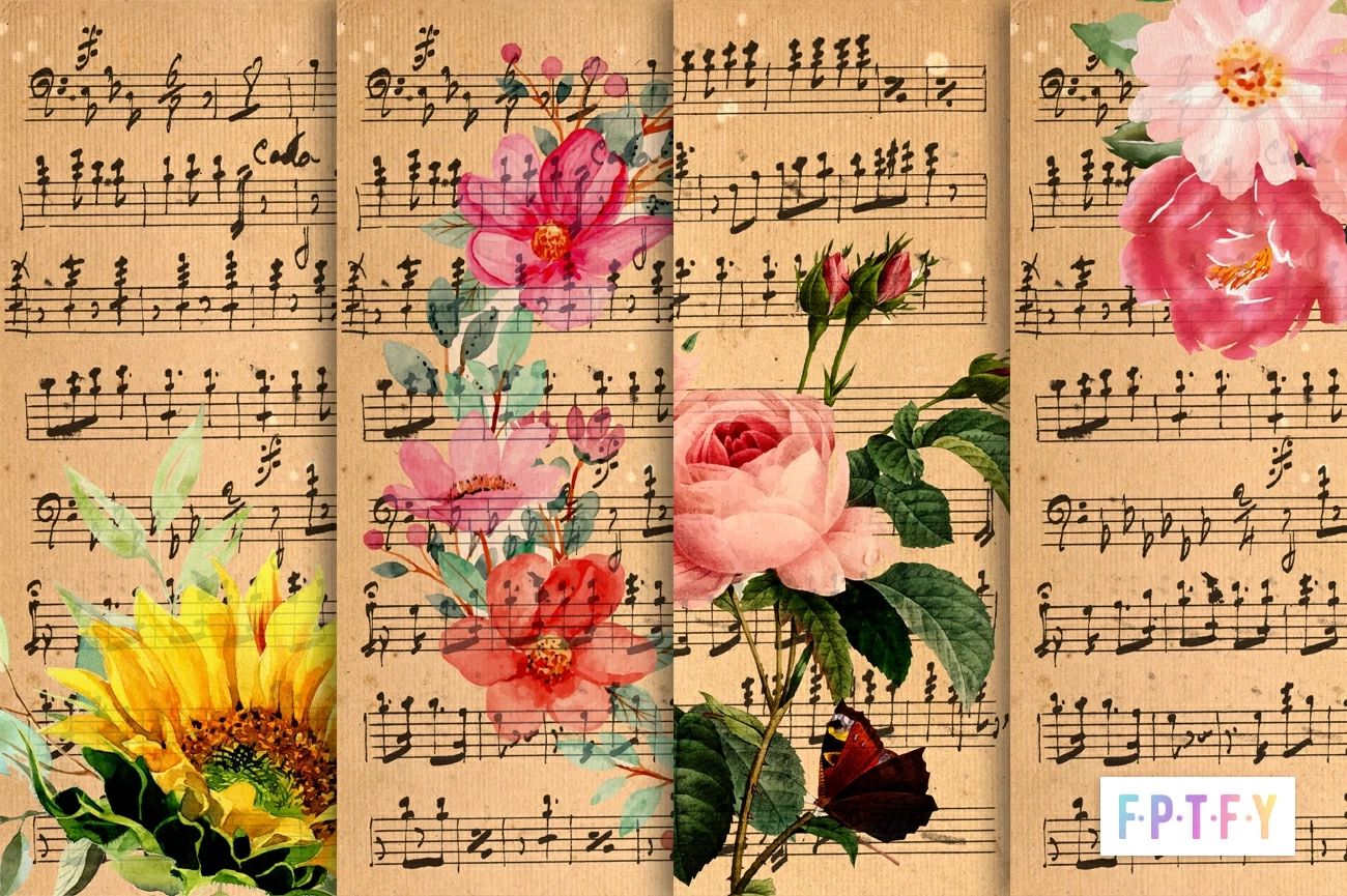 4 Free Vintage Floral Music Sheet Digital Paper Backgrounds Free Pretty Things For You