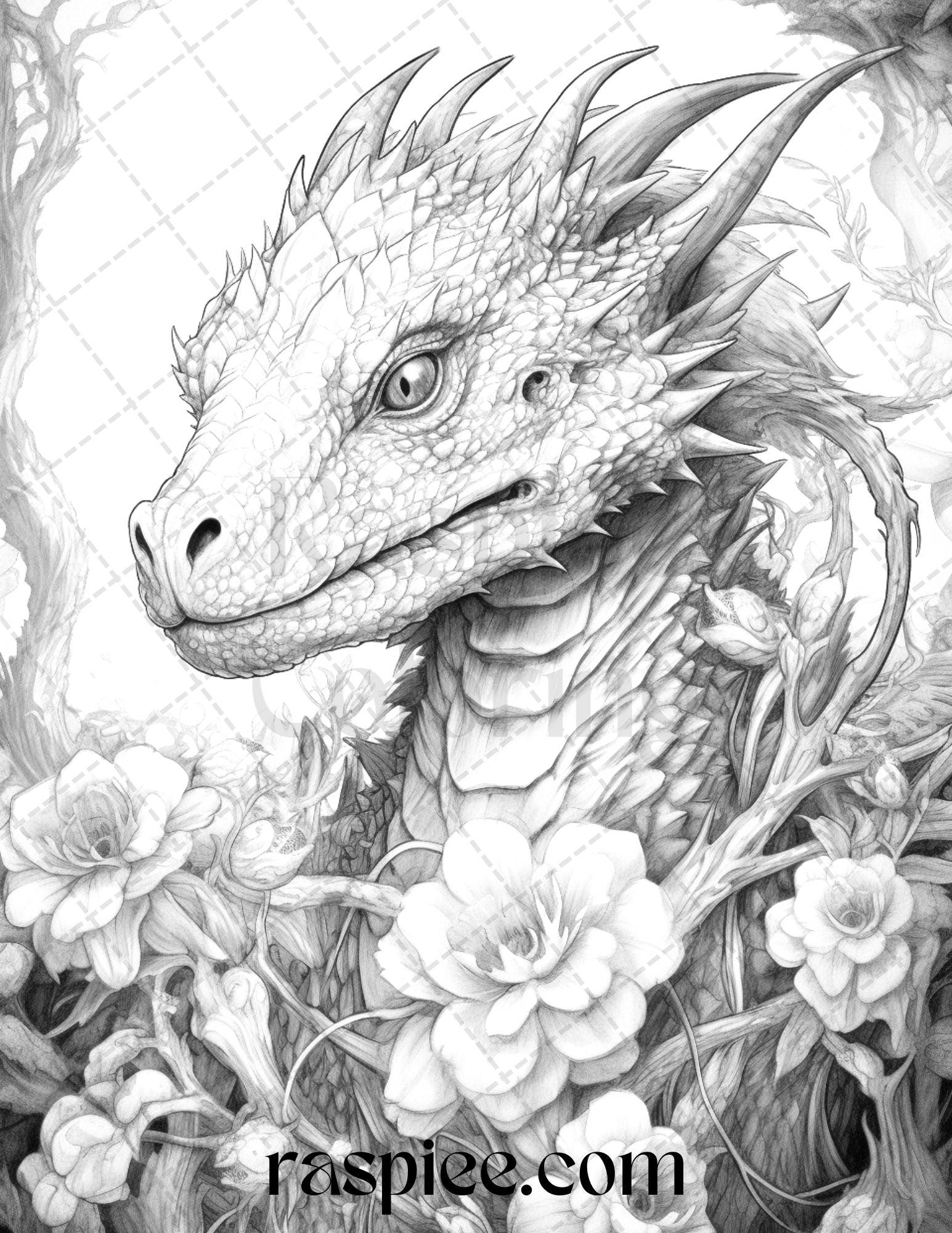 40 Flower Dragon Grayscale Coloring Pages Printable For Adults PDF Fi RASPIEE 40 Flower Dragon Grayscale Coloring Pages Printable For Adults PDF Fi RASPIEE