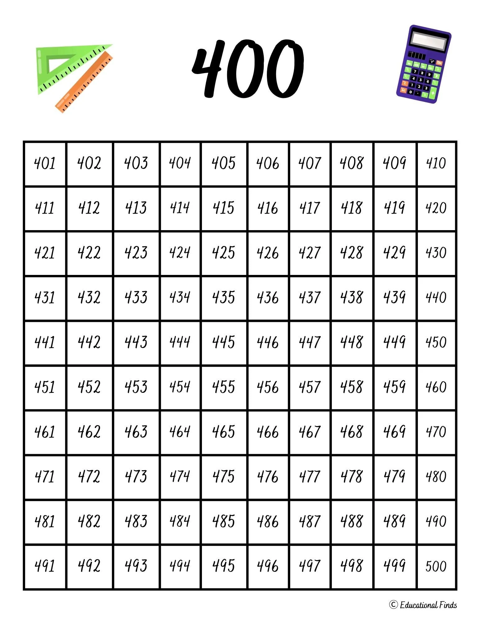 Printable Number Chart 1 400