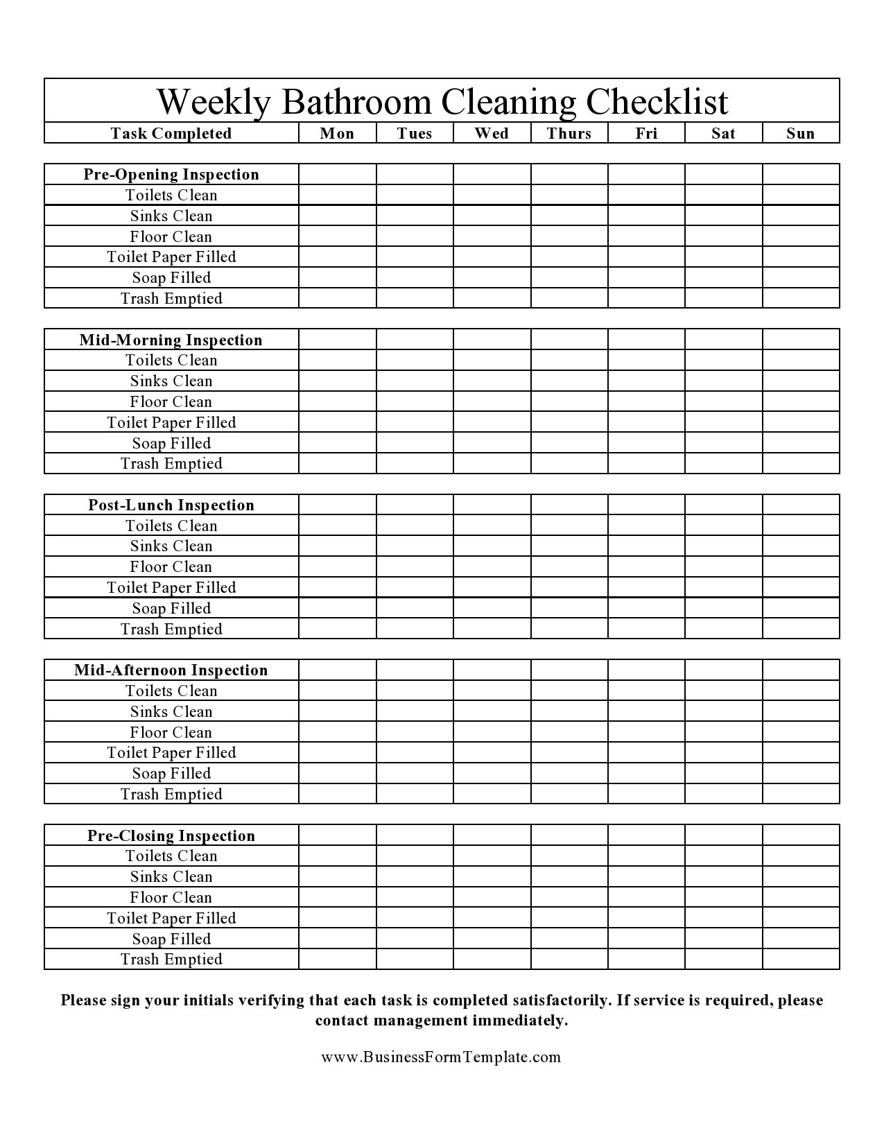 Free Printable Bathroom Cleaning Log Sheet