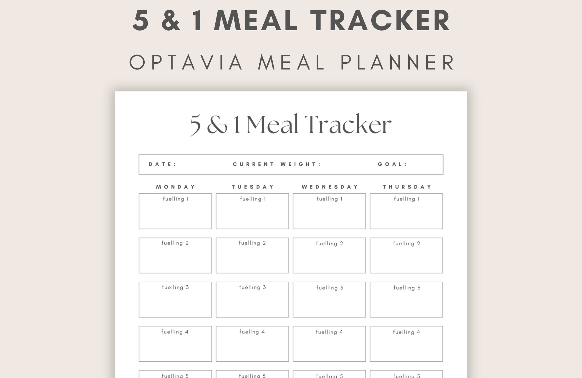 5 1 Fueling Tracker Minimalist Optavia Meal Diary Lean And Worksheets Library