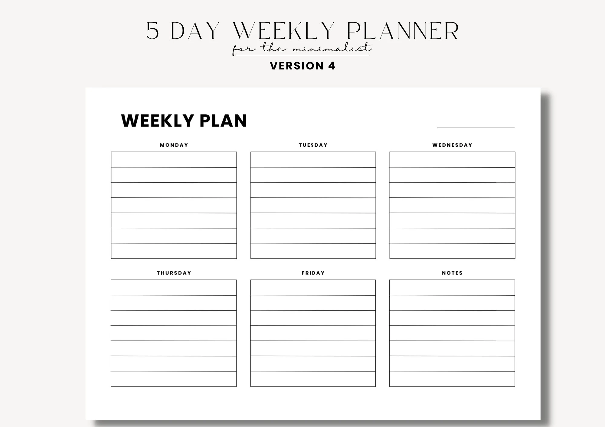 5 Day Weekly Planner Printable Minimalist Weekly Schedule Weekly 