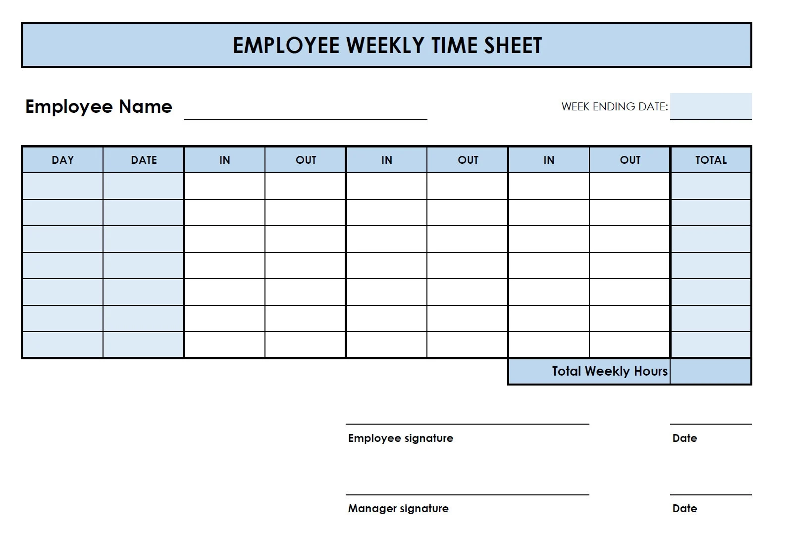 Printable Time Sheets Weekly Free