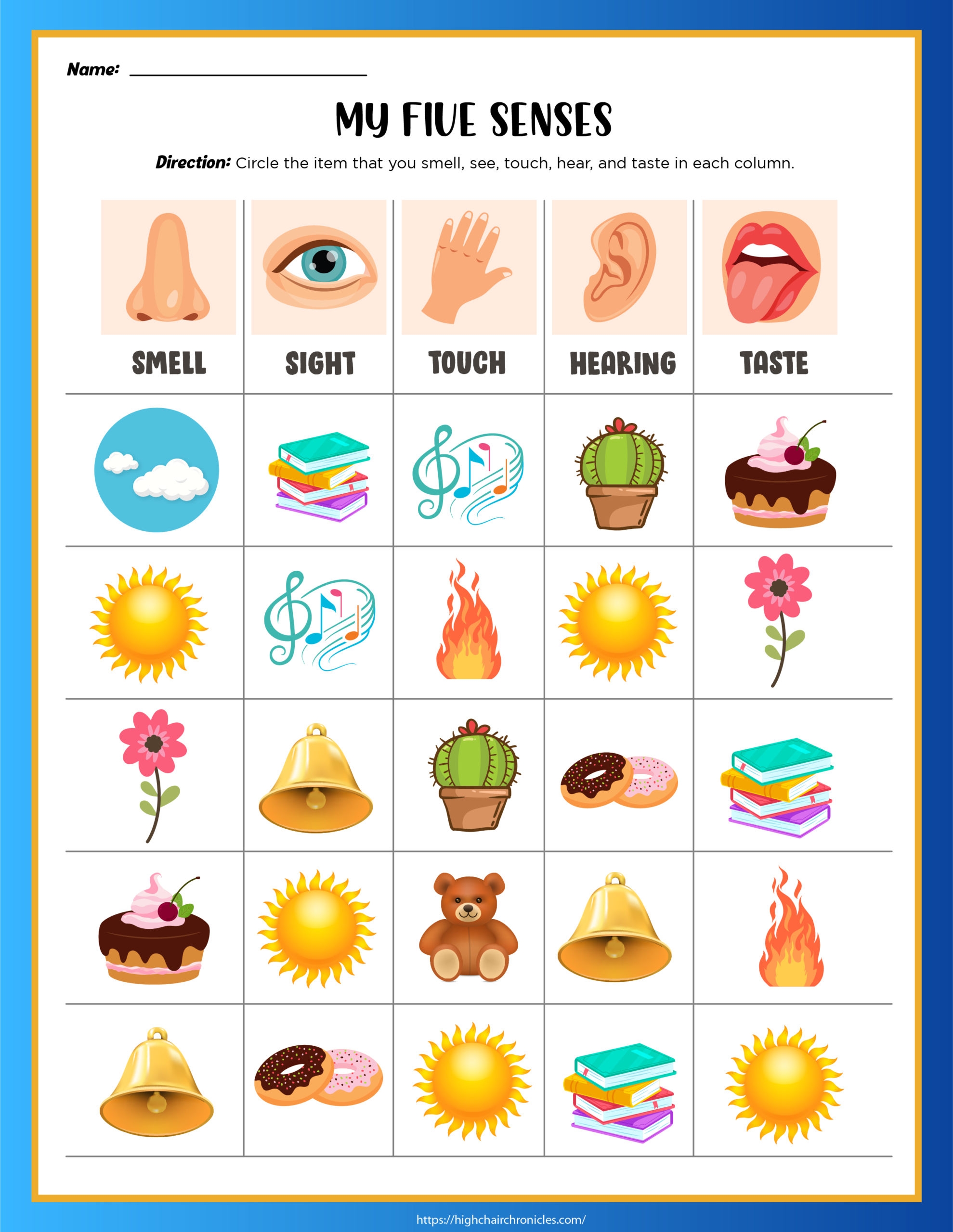 5 Senses Worksheet Preschool Free Printable