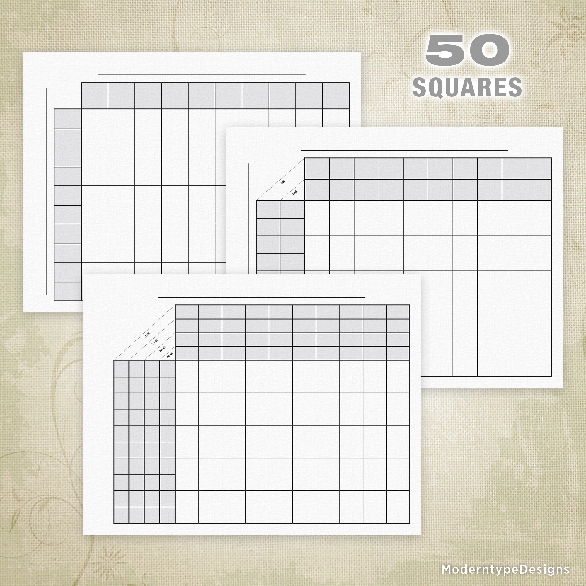 50 Football Sports Pool Squares Printable