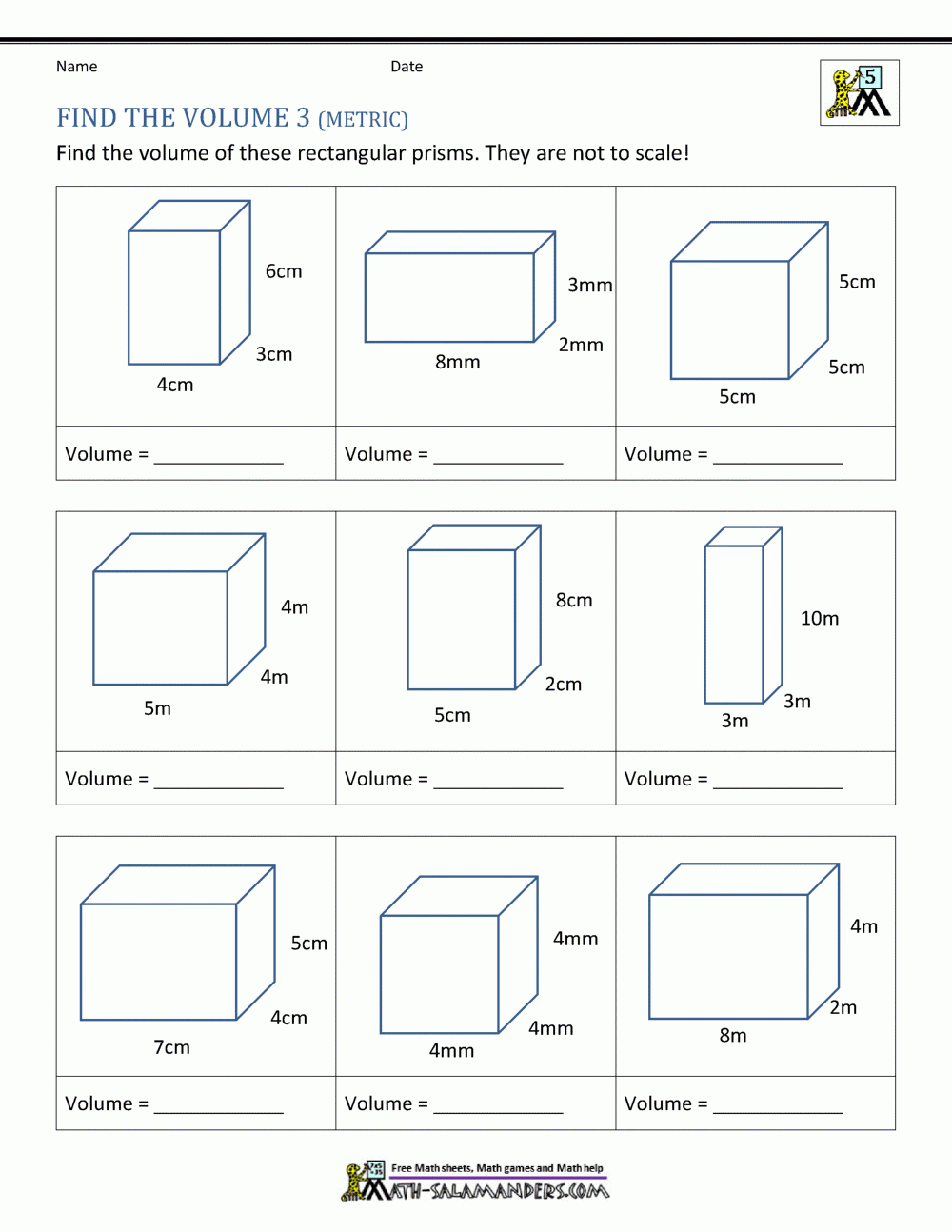 Printable Volume Worksheets