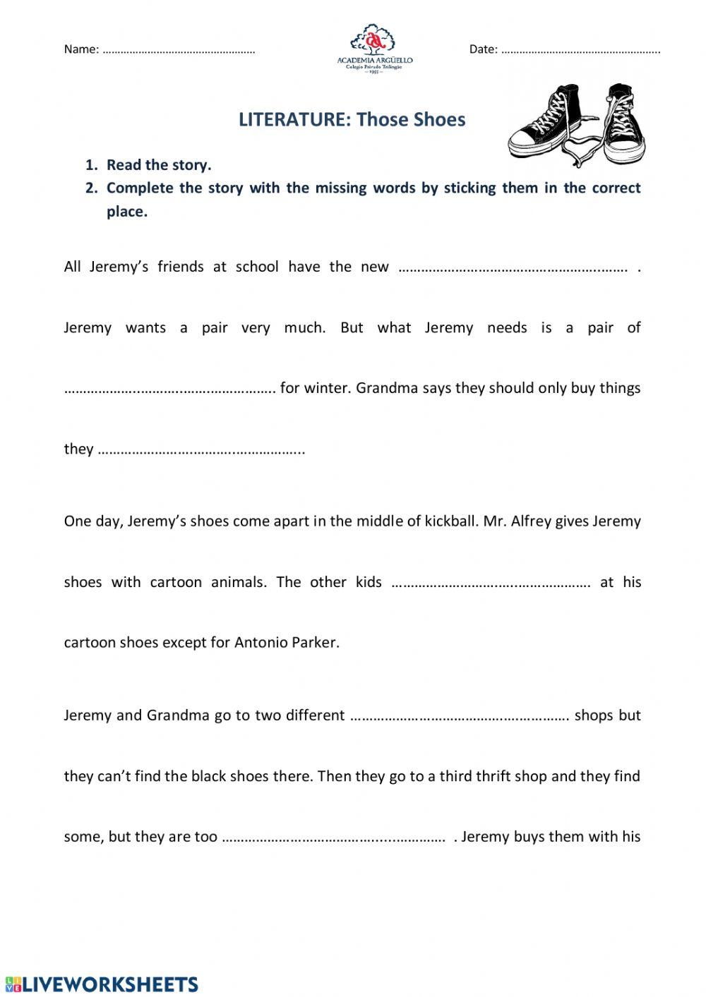 Free Printable Those Shoes Worksheets