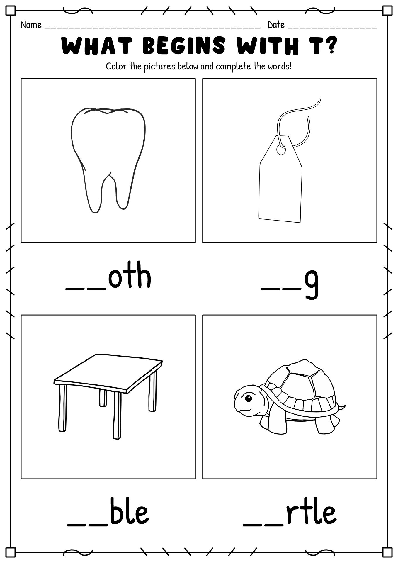 Free Printable Kindergarten Language Arts Worksheets