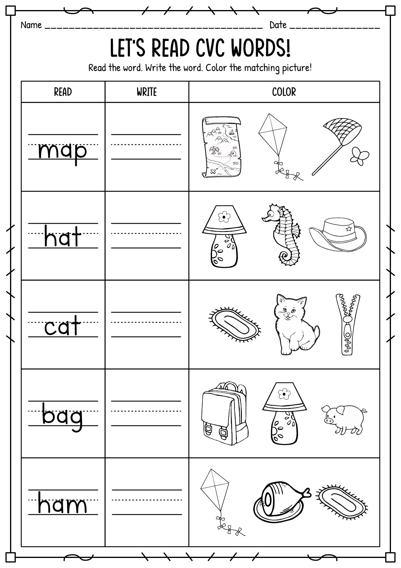 Printable Language Arts Worksheets For Kindergarten