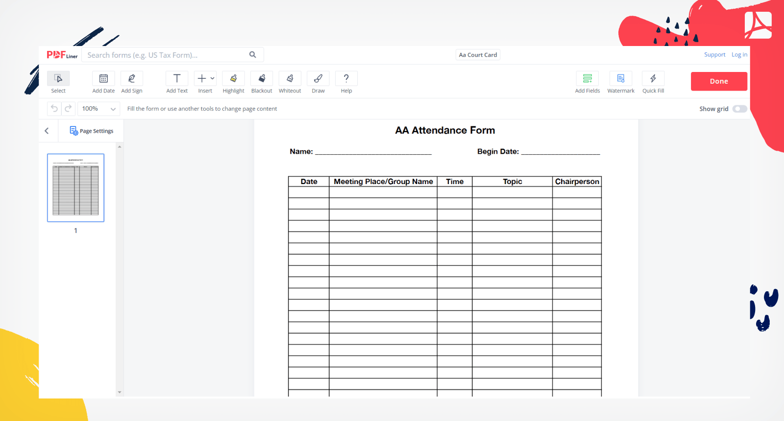 Aa Meeting Sign In Sheet Printable