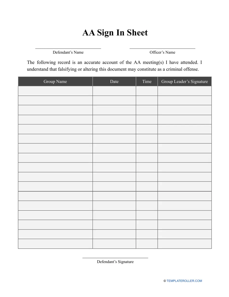 Aa Sign In Sheet Template Download Printable PDF Templateroller