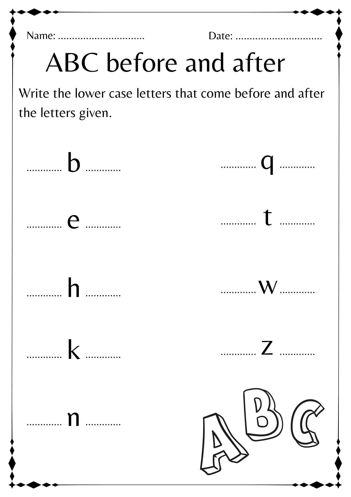 Abc Before And After Worksheet Alphabet For Kindergarten Made By Teachers