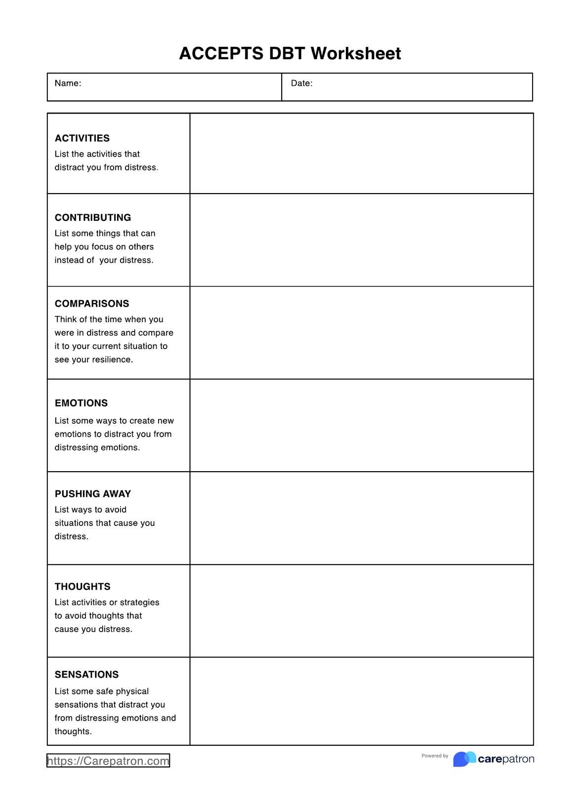 Printable Distress Tolerance Worksheets