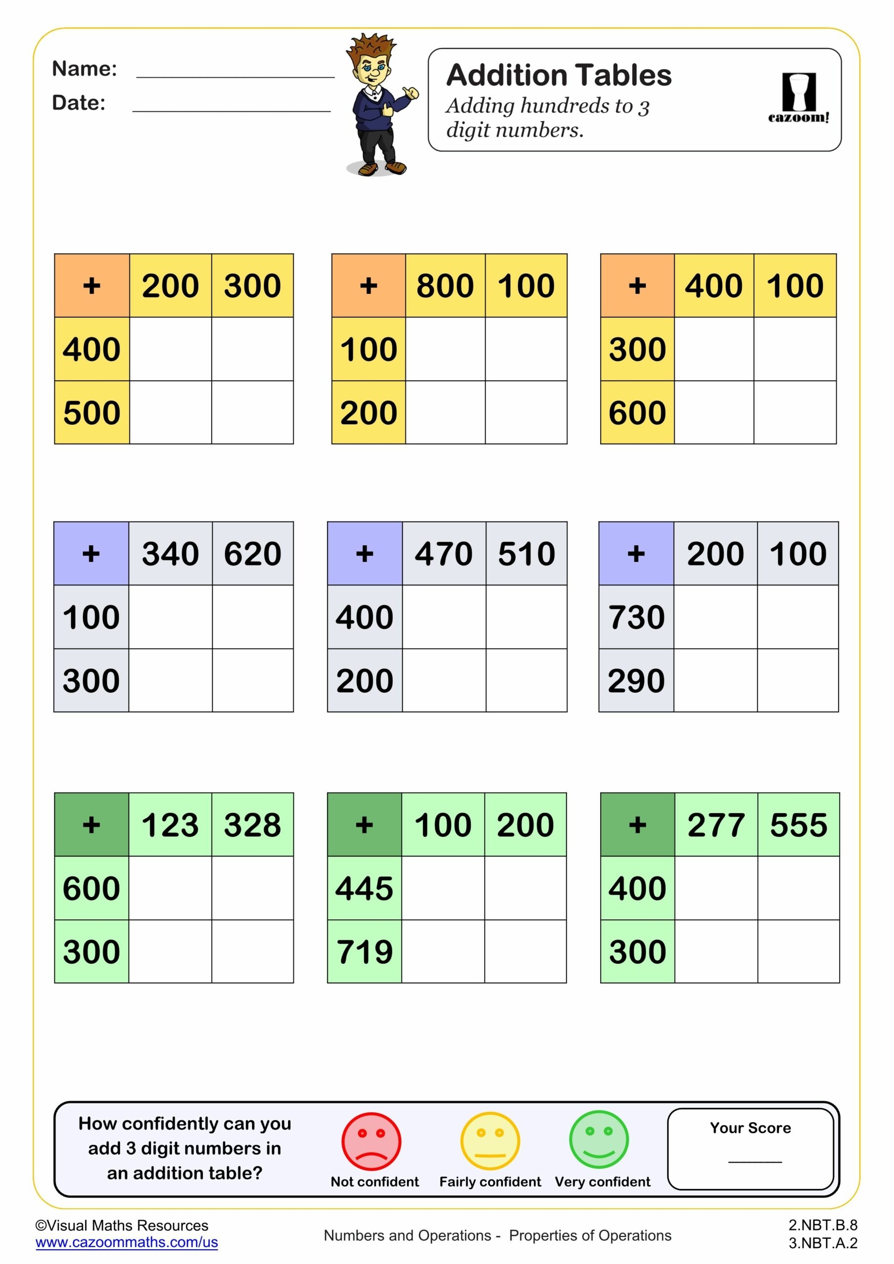 3 Digit Addition Printable Worksheets