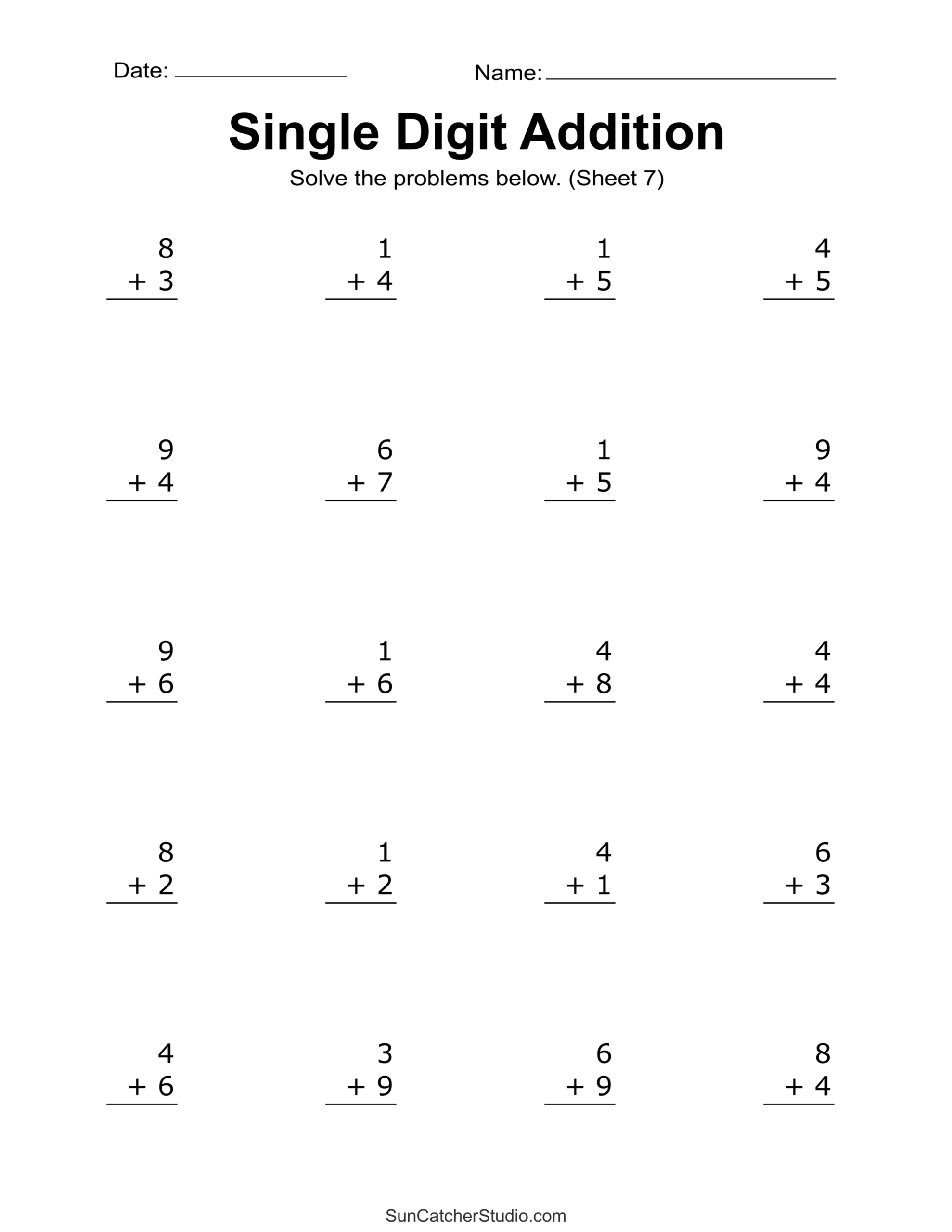 Basic Addition Worksheets Printable Free