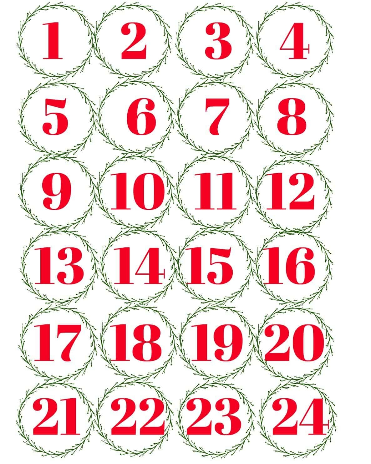 Advent Calendar Free Printable Numbers