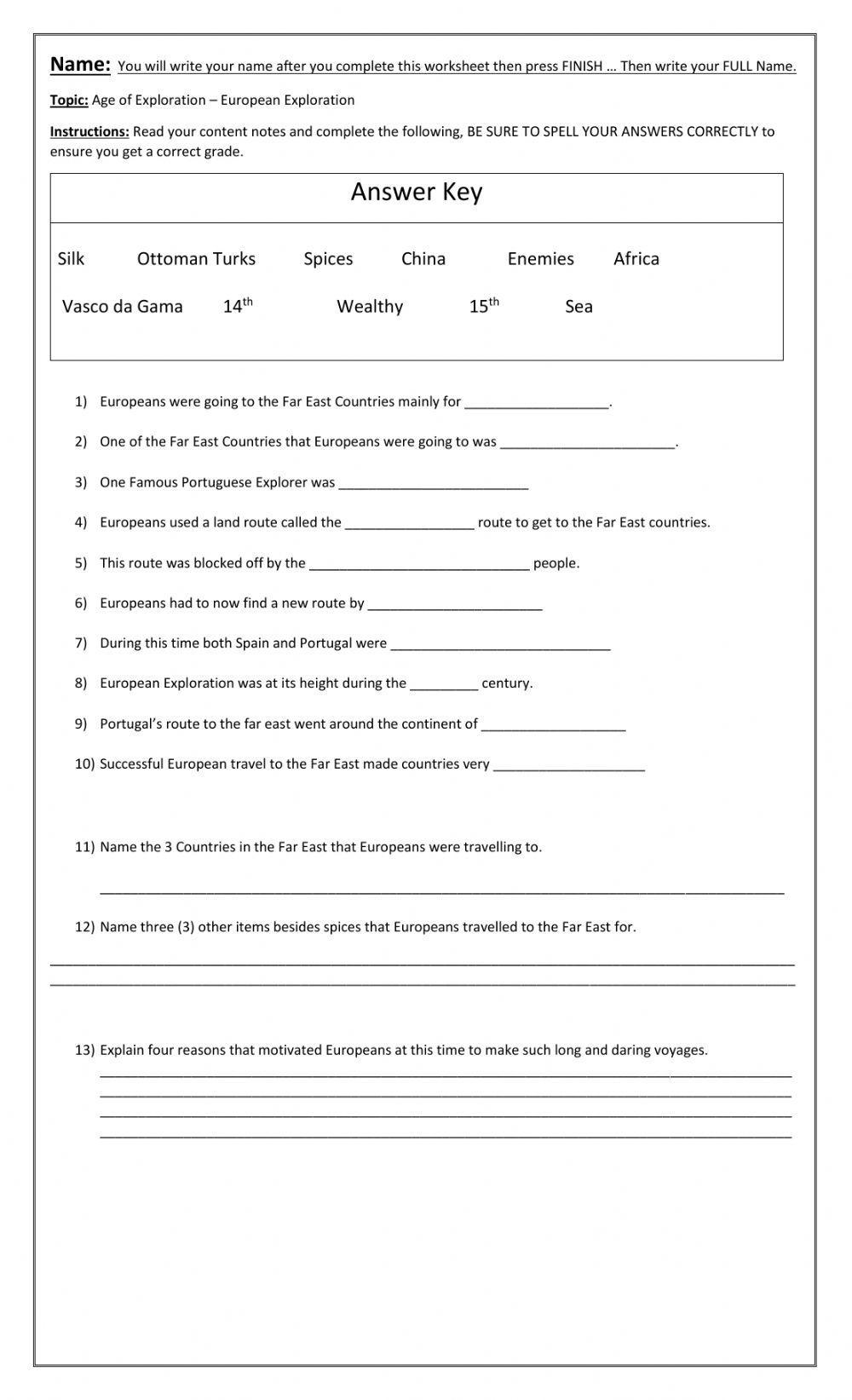 Age Of Exploration European Exploration Worksheet Worksheets Library Age Of Exploration European Exploration Worksheet Worksheets Library