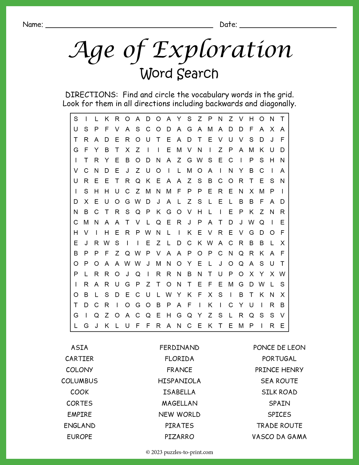 Printable Age Of Exploration Worksheet Printable Age Of Exploration Worksheet