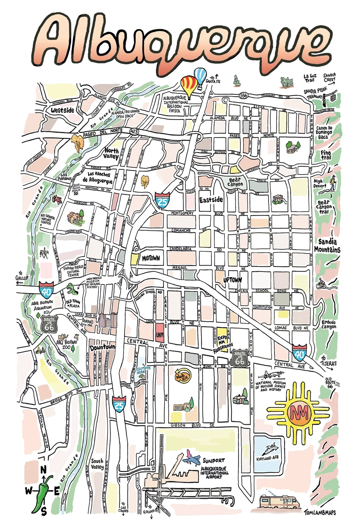 Albuquerque Map Postcards Guerrilla Graphix