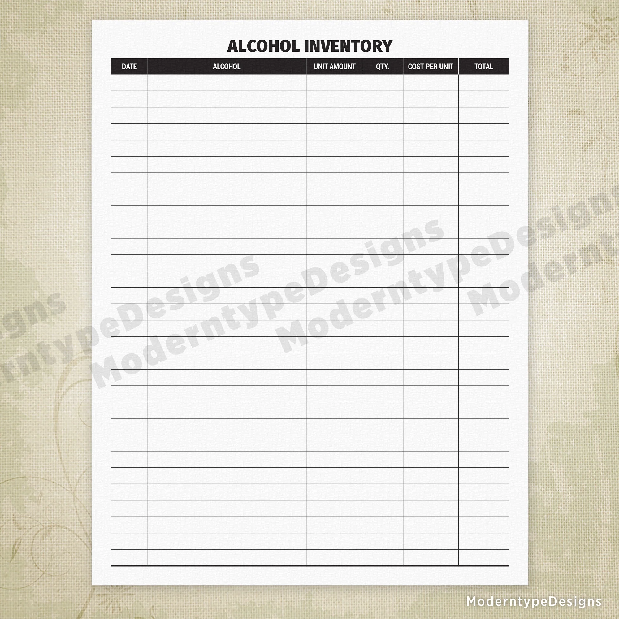 Alcohol Inventory Form Printable Alcohol Inventory Form Printable
