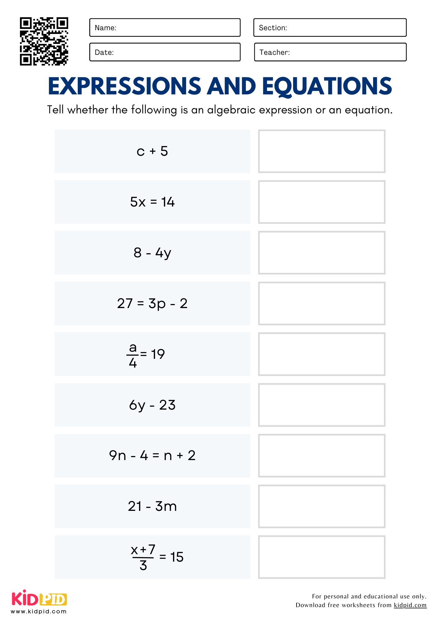 Pre Algebra Worksheets Printable