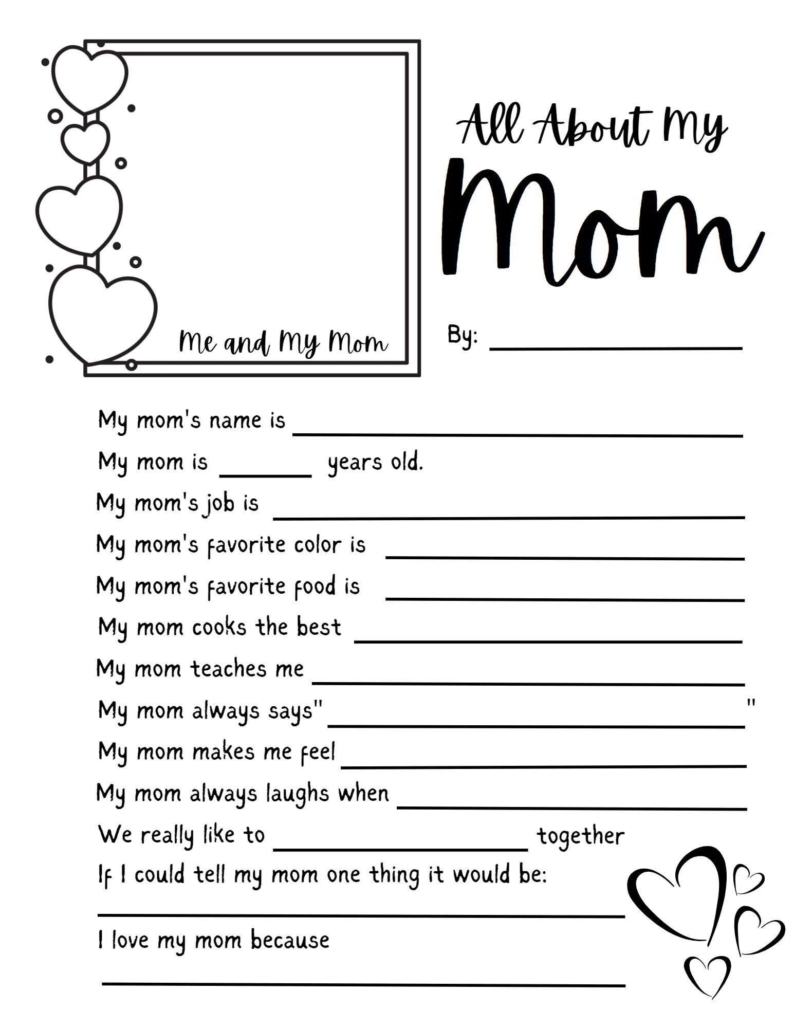 All About My Mom Printable Worksheet