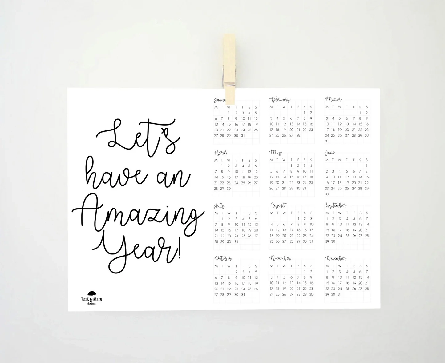 Amazing Year 2025 Motivational Calendar Printable Calendar Bert And Mary Designs
